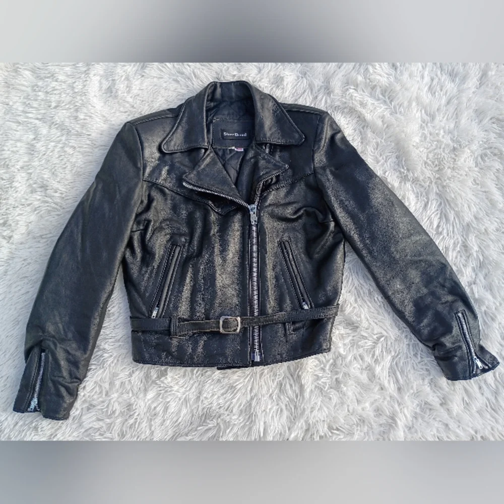Steer Brand Black Leather Moto Jacket Belted Zip Front Size 14‎ USA - Picture 8 of 15
